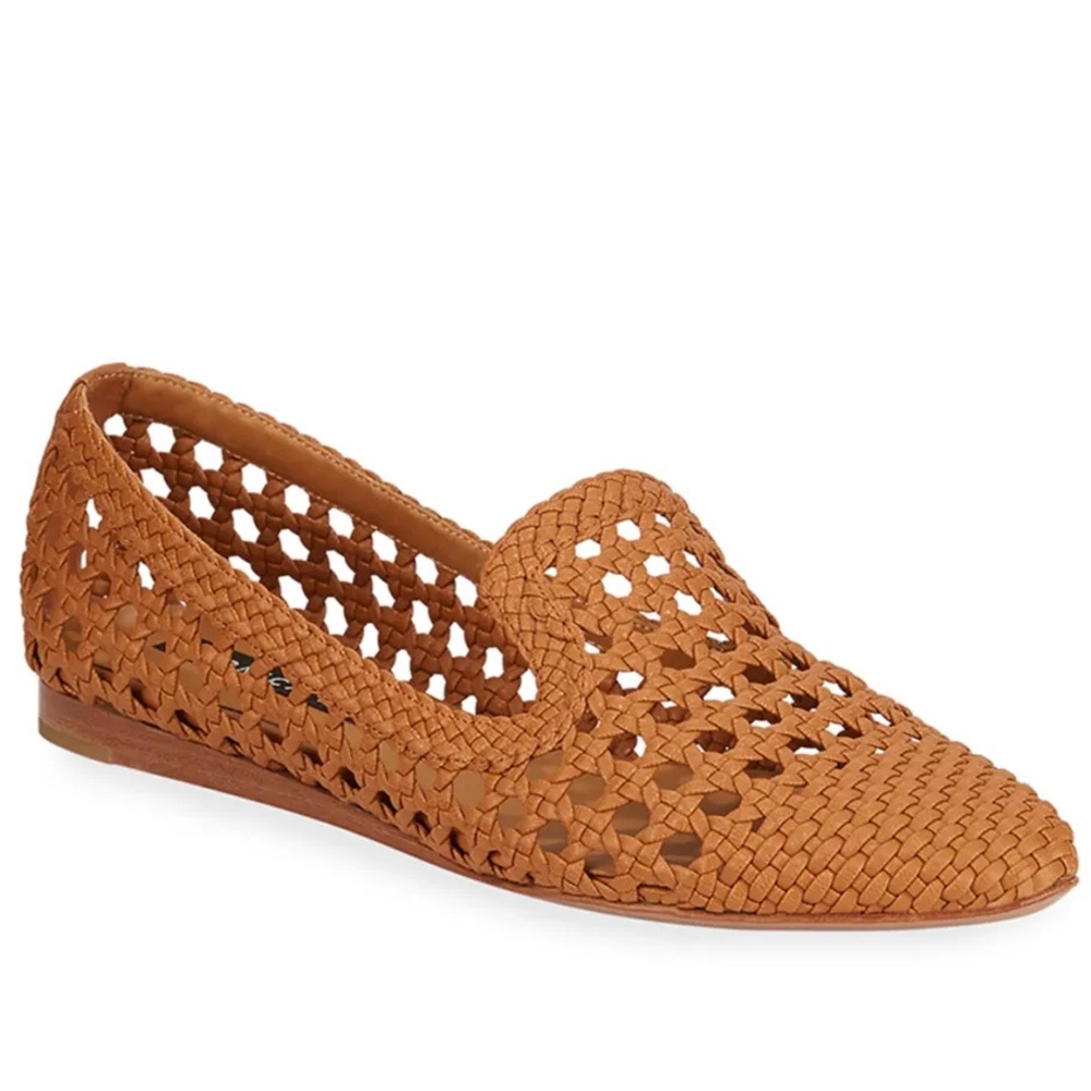 Veronica Beard Woven Leather Loafers in Cognac Tan